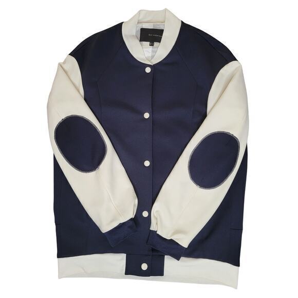 Kai-aakmann Letterman Style Jacket Blue/Off-white size Small Lined Elbow Patches - Picture 1 of 10